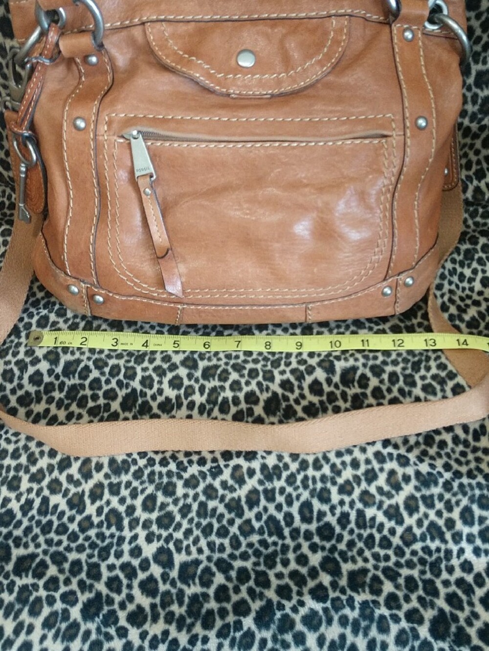Fossil Cognac Brown Leather Shoulder Bag with Removable Strap - Picture 2 of 9